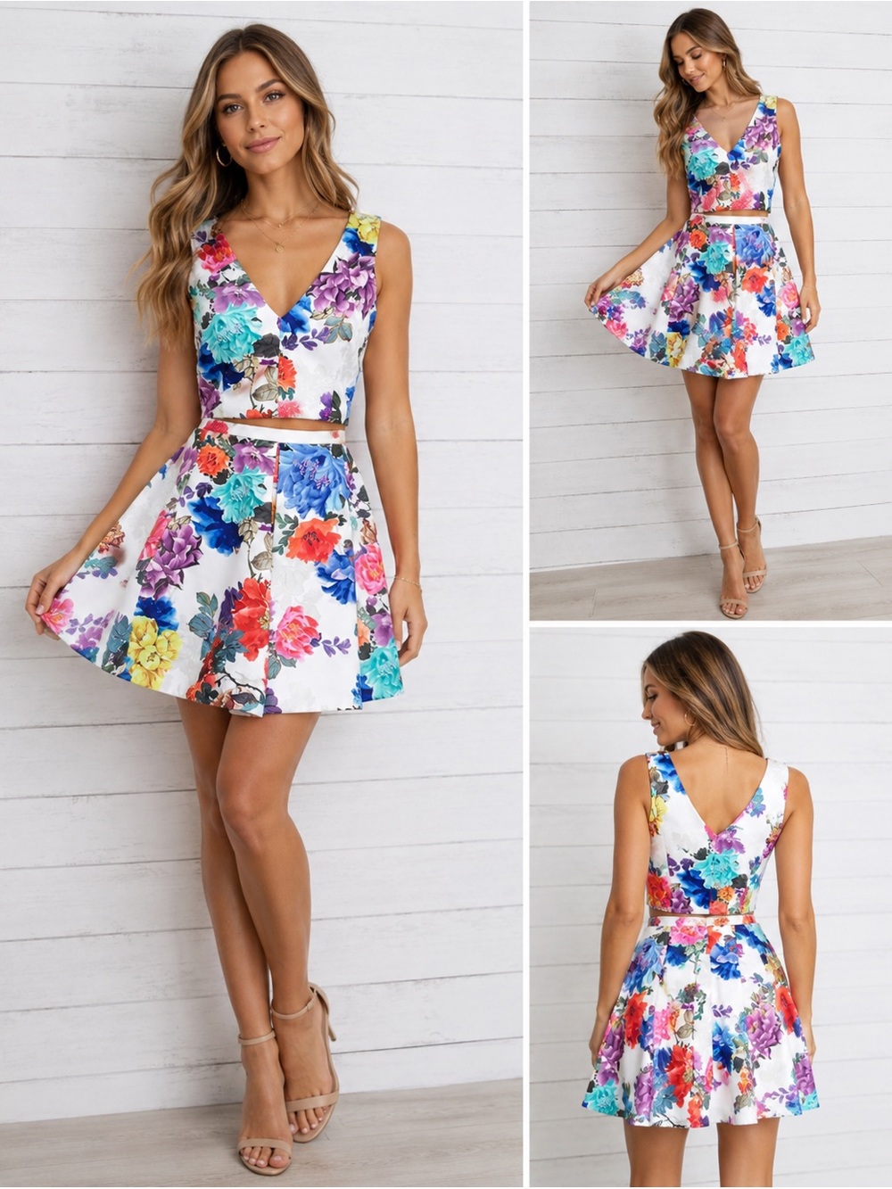 Lovers + Friends Floral Two-Piece Set Multicolor Blooms/Top small/Skirt Medium